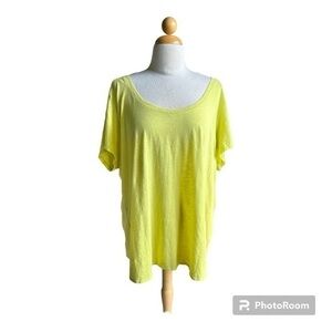 Eileen Fisher green yellow honeydew organic cotton scoopneck tee shirt top 3X